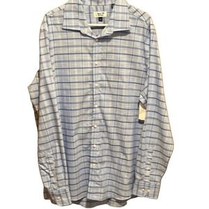 Stantt Essentials Shirt XL Plaid‎ Blue White 100% Cotton Preppy Upscale Natural